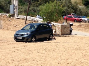 Man vs car Rhodes Greece car stuck in sand bog Two In A Row BLog